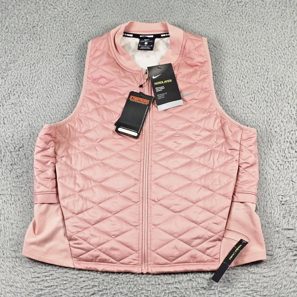Nike Aerolayer Running Vest Womens‎ Medium Pink Quilted Full Zip Jacket